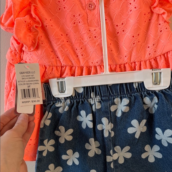 Little Lass Peach Eyelet Top and Navy Floral Shorts Set - Picture 3 of 3